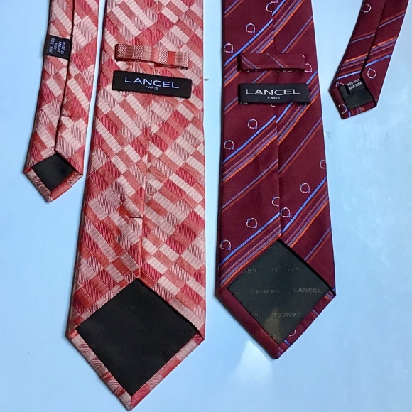 Lancel Paris 2 red and pink all silk Ties Made in France 🇫🇷 - Picture 1 of 5
